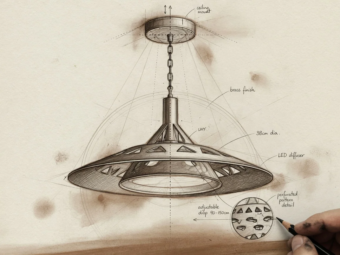Charcoal pencil sketch of a lamp in the design and drafting process